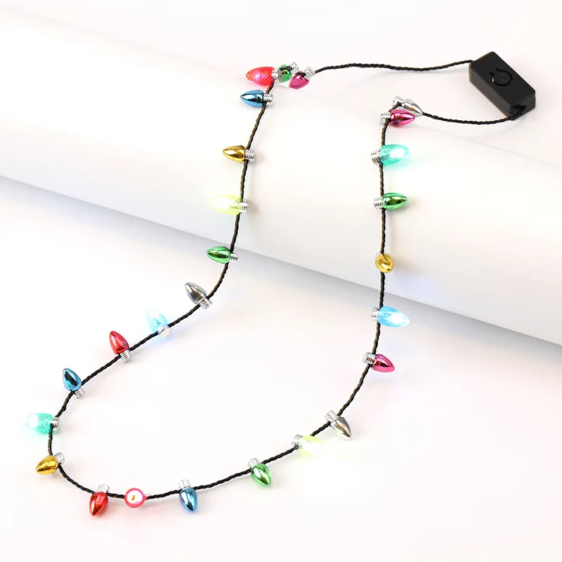 2022 Kids Christmas Party Favors Necklace Led Light Led Light up Christmas Bulb Necklace Party Christmas Light Necklace
