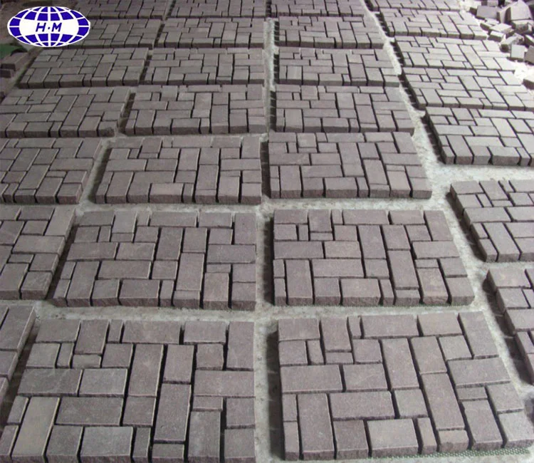 Chinese flamed nature red granite cobblestone driveway interlocking pavers