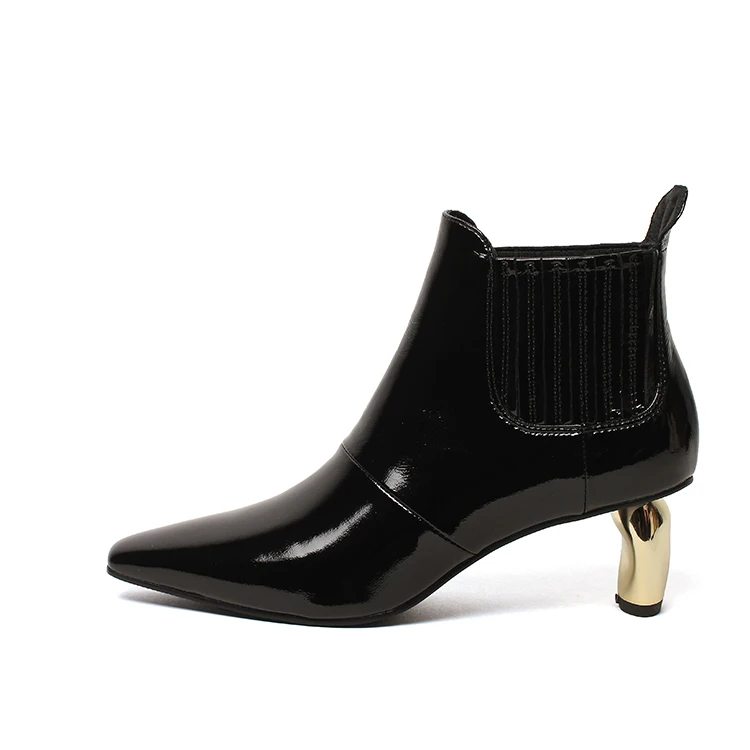 Wholesale China wholesale shoes pointed toe zipper short boots metal low heel winter boots women