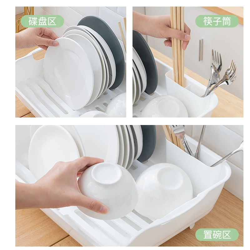 Multi-function Plastic Kitchen Dish And Bowl Storage Rack Drain Tool Beside Sink With Weep Pipe