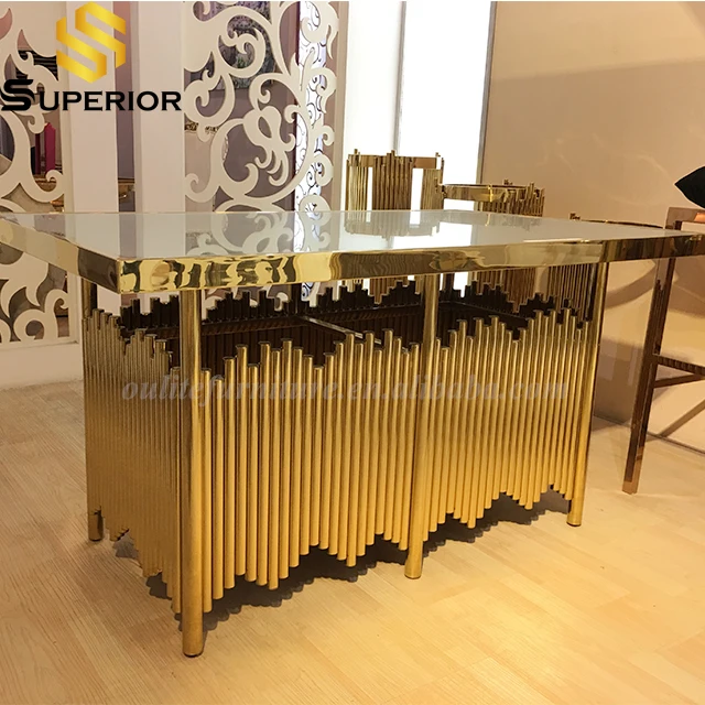 wholesale gold stainless steel wedding dining tables for luxury hotel event