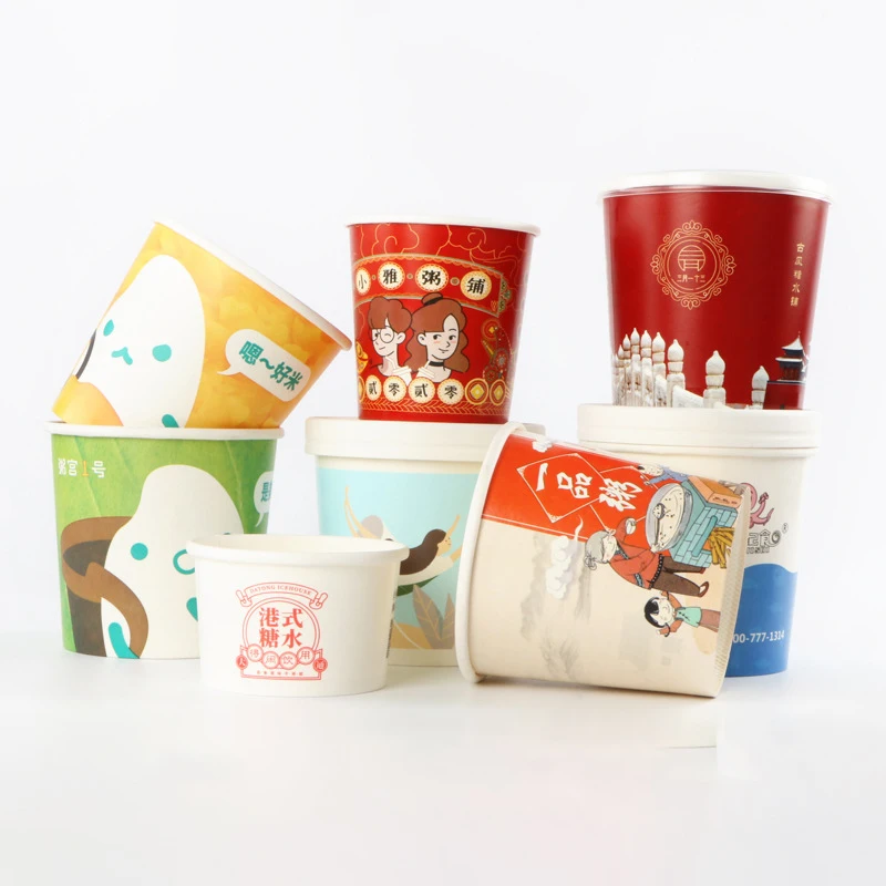 Summer Hot Sale Customized Disposable Printing ECO Ice Cream Paper Cup Paper Box With Transparent Lid/Paper Lid/Plastic Lid