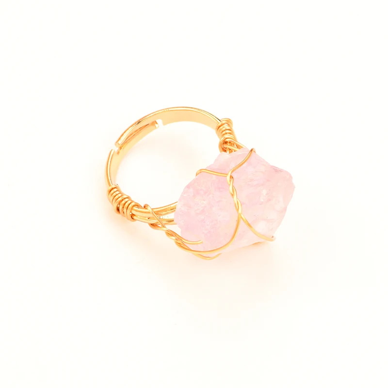 15-20mm Top Sale Crystal Gold Ring 13 Different Colors for Mix Order Hand Wire Wrap Mineral Crystal Ring