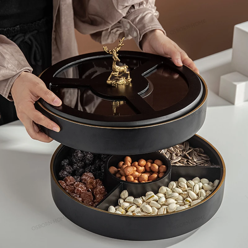 OSBORN Light luxury dried fruit plate compartment with lid rotating storage box candy box nut plate snack plate