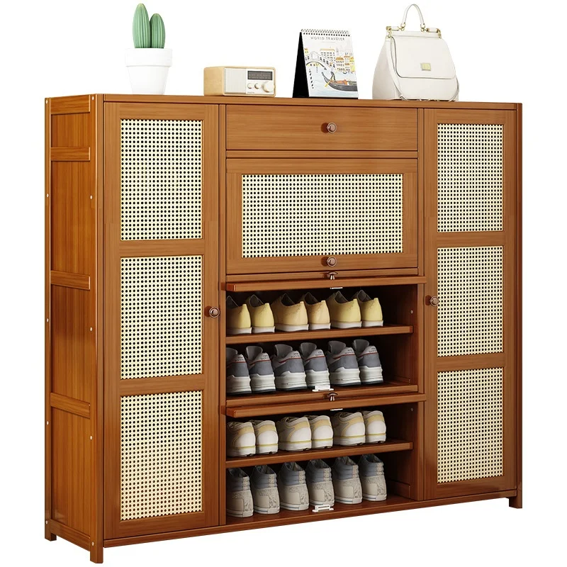 Multi-layer household shoe rack solid wood floor door storage cabinet porch storage bucket with door shoe cabinet