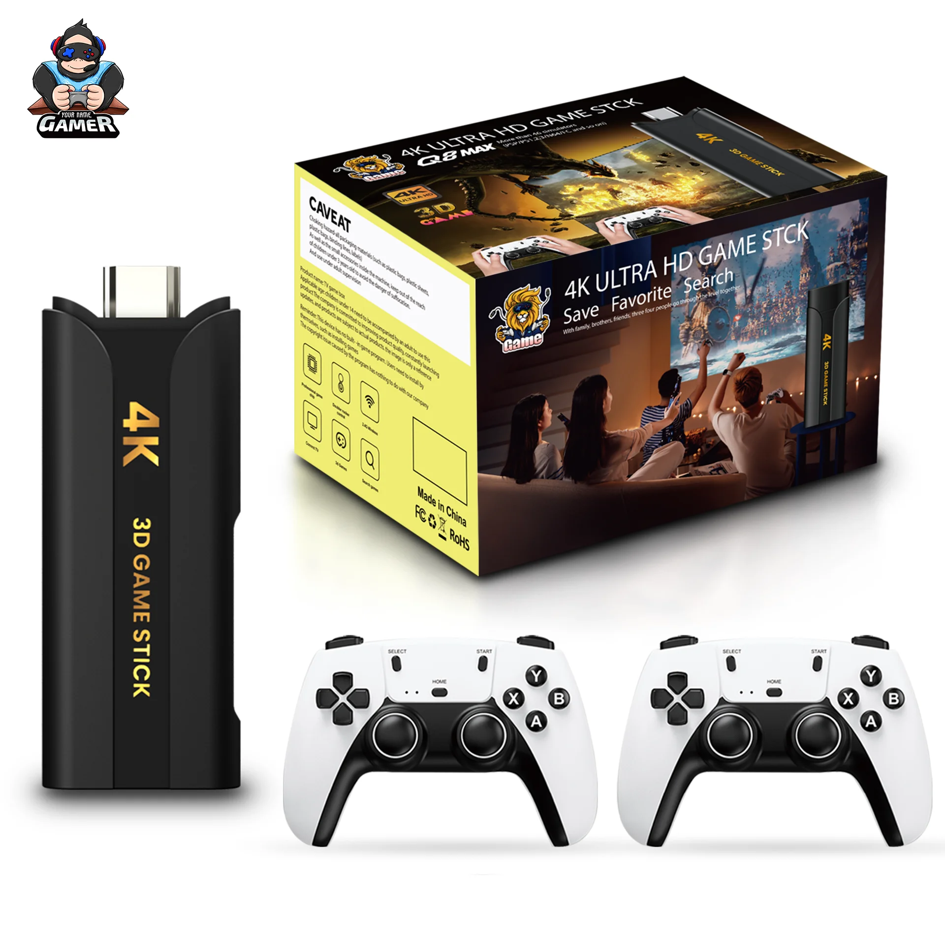 Игровая приставка Zoku Q8 max 4K с контроллером Ps5 x2 и 2 4G беспроводной геймпад Классическая игровая консоль в стиле ретро