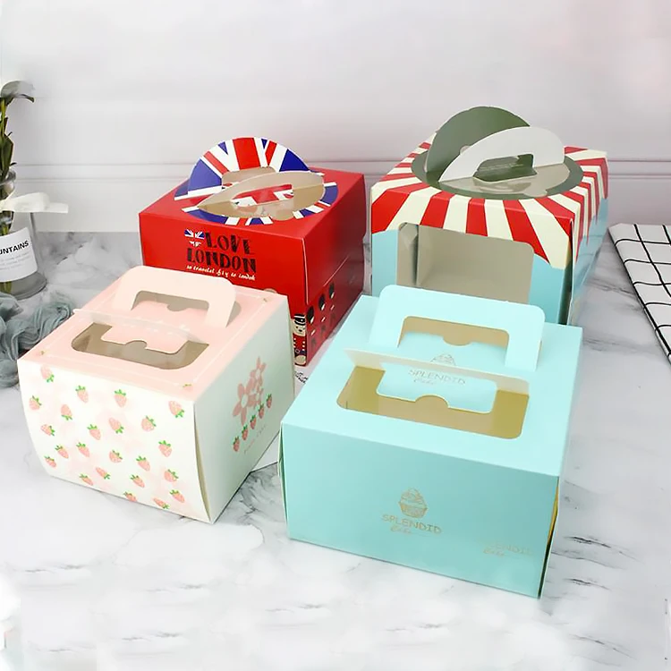 
Y52 Portable Bakery Pie Cake Packaging Take Out fast food Box Disposable cake paper box With Clear Window and handle 