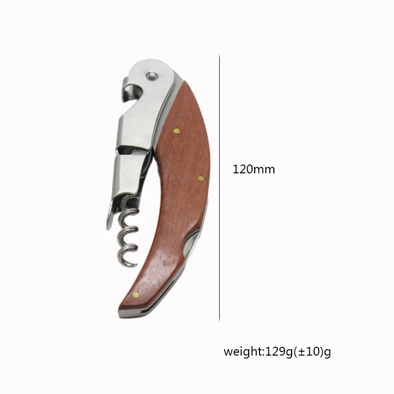 Factory Supply Red Wine Corkscrew Acid Branch Wood Stainless Steel Seahorse Knife Wine Corkscrew