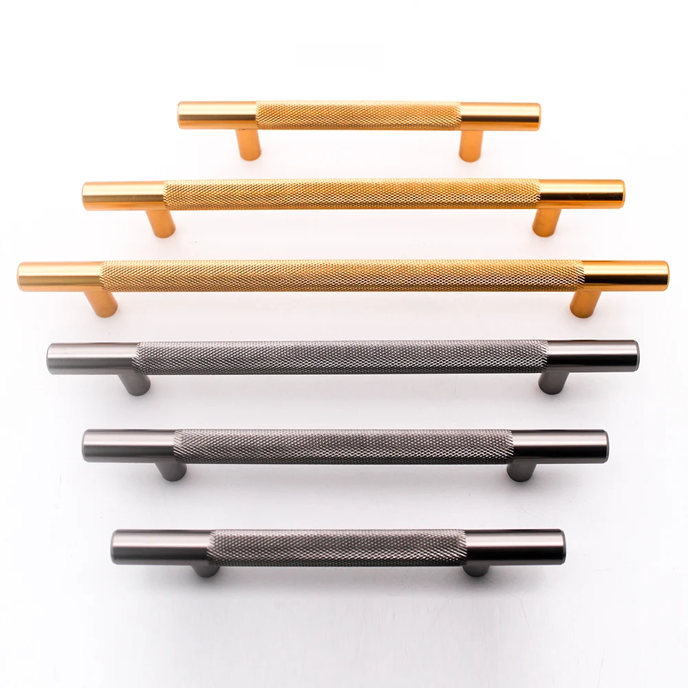 Factory gold/ grey knurled cabinet handles hardware wardrobe t bar aluminum handles