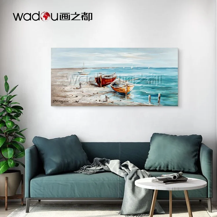 Fashion New Design Custom Wall Art Oil Paintings Wholesale Home Decor Seascape Boats Modern Painting Oil