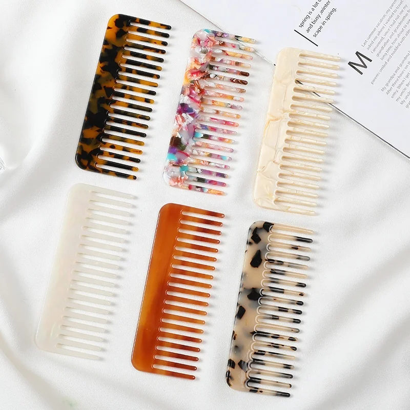 Custom Logo 4 mm Korean Women Girls Wide Tooth Hair Eco Cellulose Acetate BSCI Audited Factory Wholesale Hair Comb
