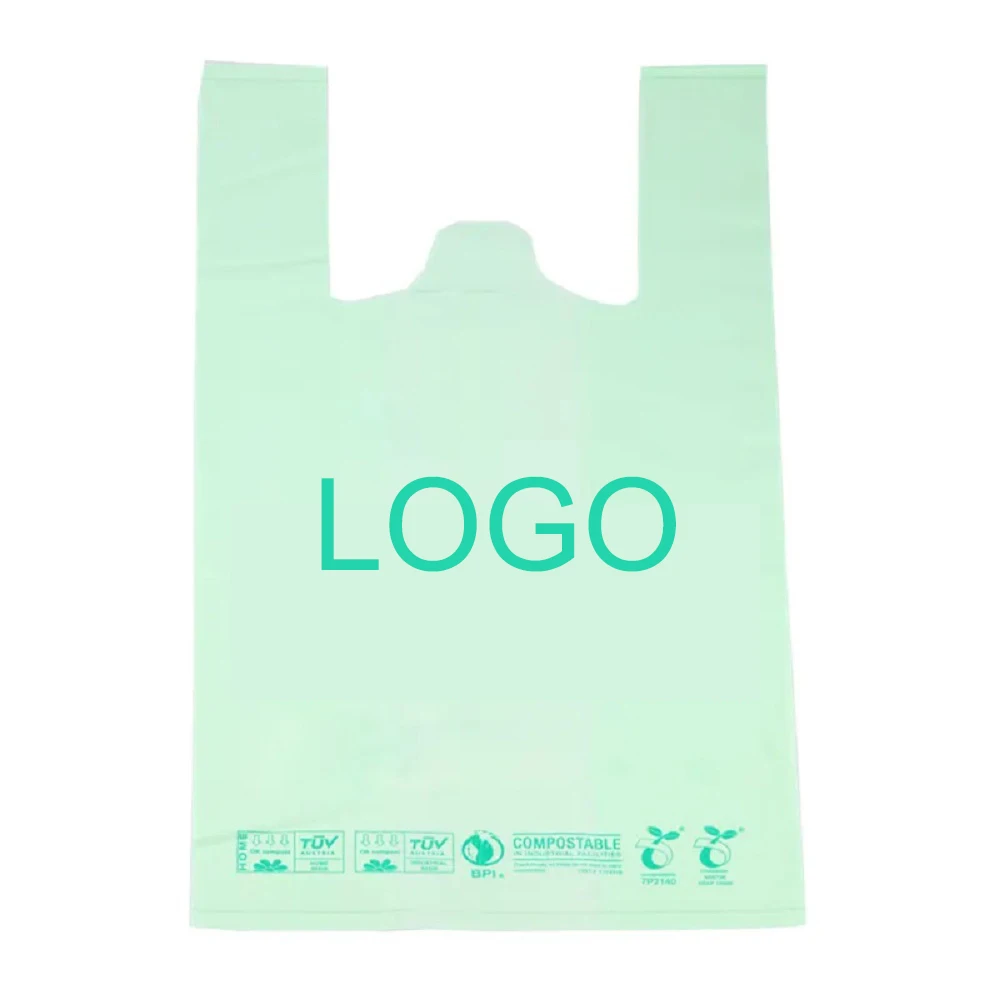 Custom Biodegradable Grocery Bags TY T-Shirt Bag with Logo Printing PLA Plastic Takeaway & Shopping Bags PE Material
