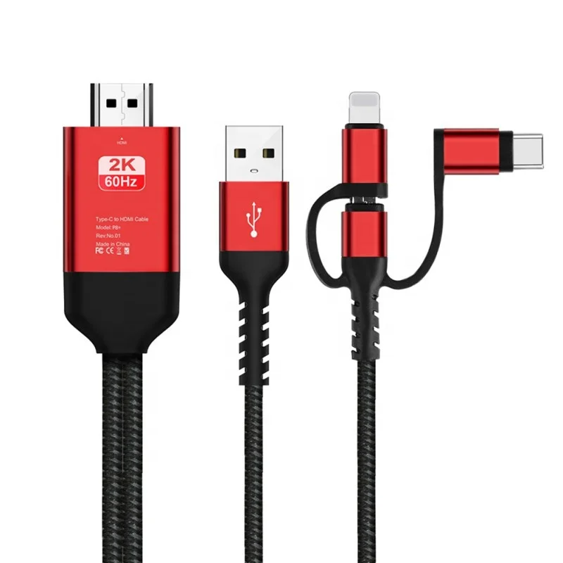
3 in 1 Lighting Type-C Micro USB to HDMI Cable for iOS and Android 2M support iP11 