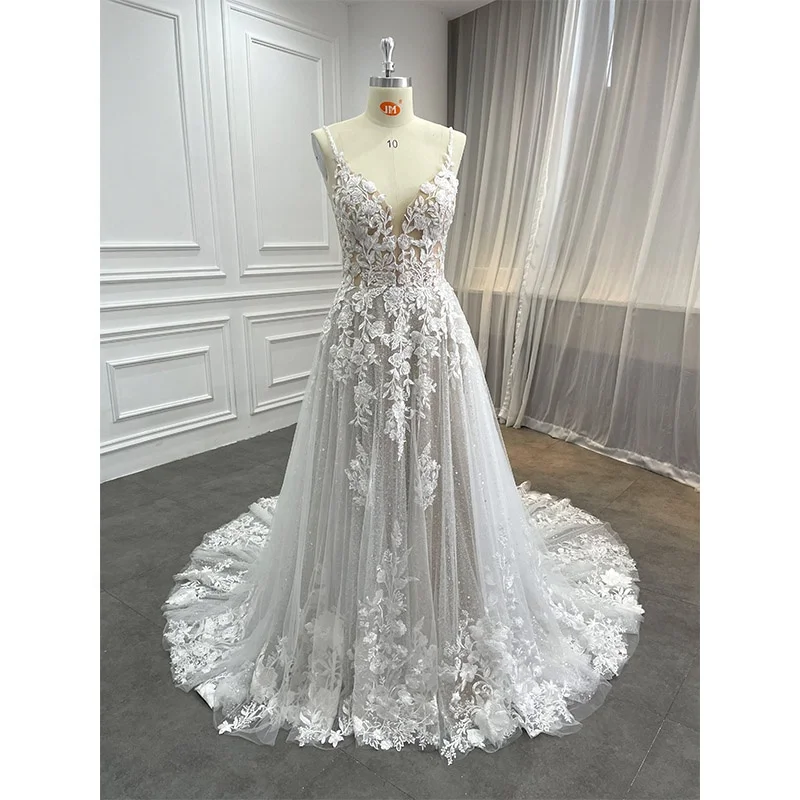 Custom Chic Boho Beach Wedding Dresses Modest Noble Bride Bridal Gown Corset Beaded Lace Vestidos De Novia for Women 2022