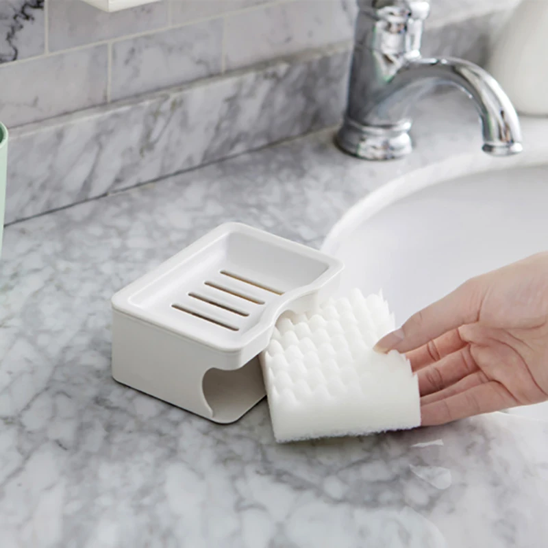 Factory Price Double-Deck Soap Dish Holder Eco-friendly Plastic Soap Holder with Cleaning Sponge