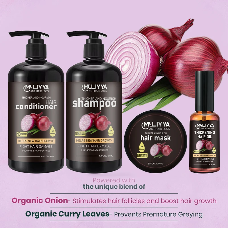 Factory hot selling hair care set 100% natural herbal red onion anti-hair loss repair nourishing shampoo and conditioner set