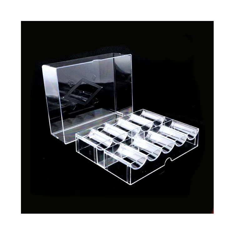 Acrylic shell custom poker chip tray box with lid 200 pieces acrylic poker chip tray