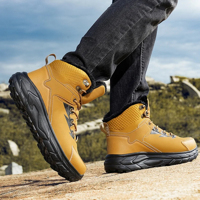 Dropshipping Custom Logo Hiking Climbing Shoes Snow Boots Men Winter Anti-Slip Waterproof Platform Boots Plush Lining Size 48