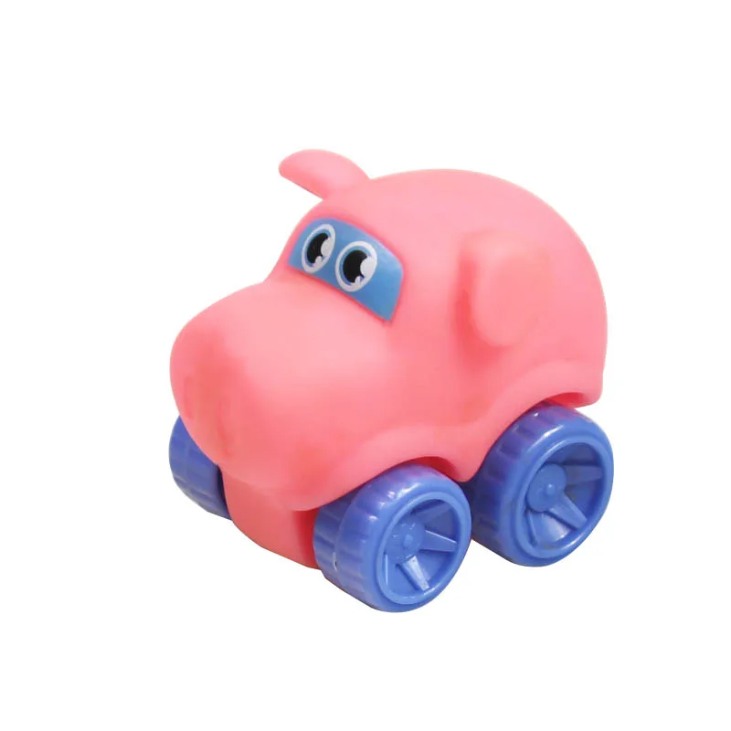 Wholesale Factory Lovely Cartoon Soft Animals Hippo Dinosaur Tiger Small Car Toys PVC Vinyl Plastic Animal Cartoon Cute Cars