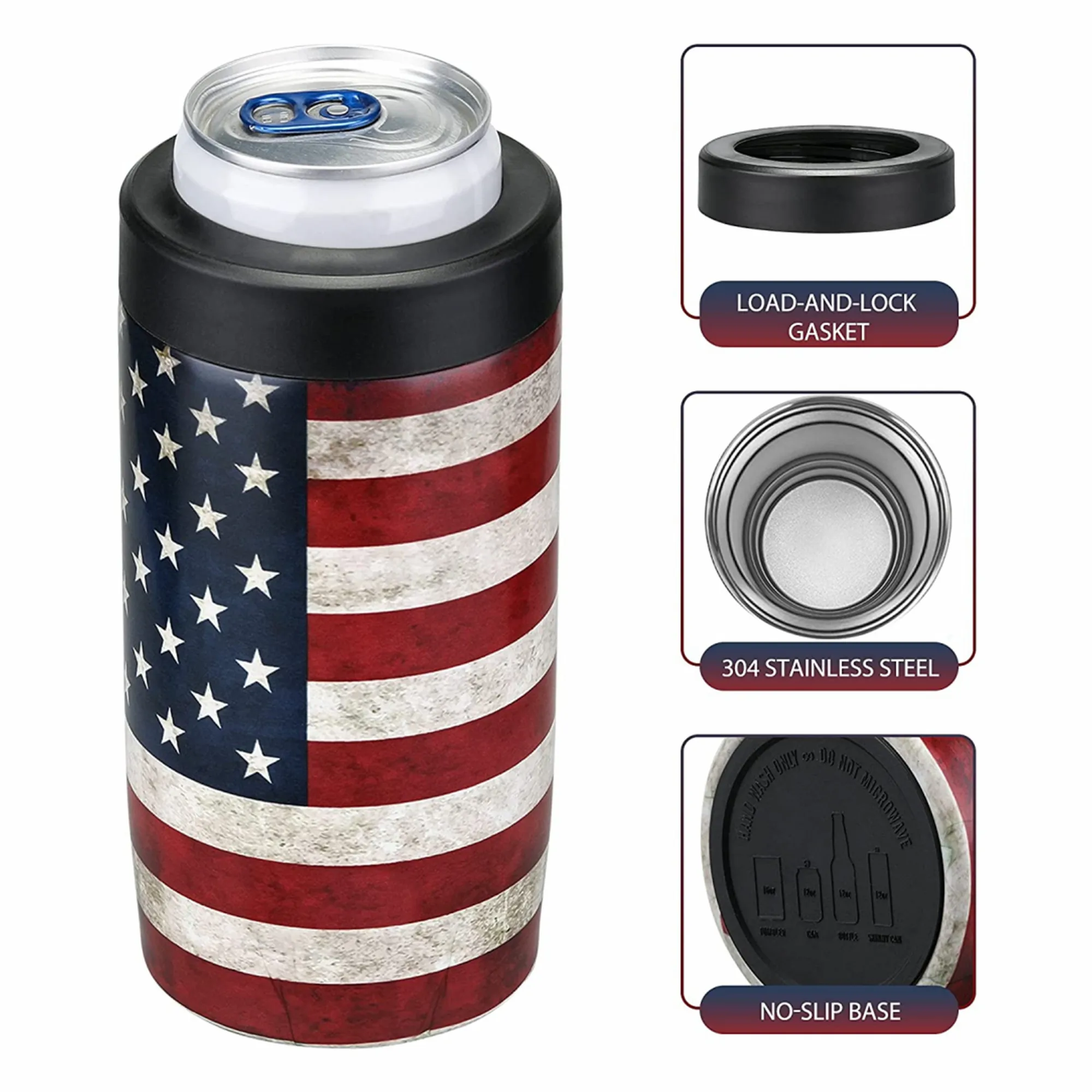 4 in 1 Universal Can Cooler Double walled Stainless Steel Insulated Beer Bottle Can Insulator Sleeve Holder for 355ml