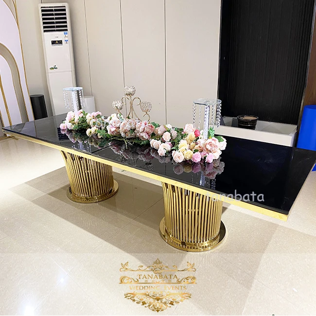 
Mirror glass top stainless steel frame used 8 seats banquet wedding table 