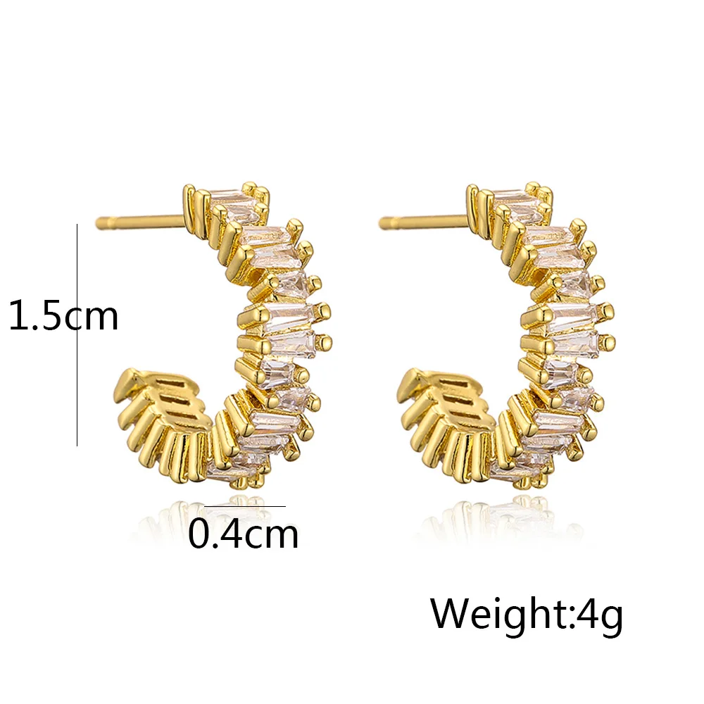 New Products Designer Ins Light Luxury Gold-Plated Zircon C-Shaped Hoop Earrings Shining Green Crystal Cz Zircon Earrings