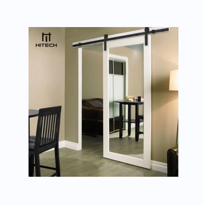 Hitech Shaker Door American Design 1 Panel Tempered Glass Solid Wooden Frame Interior Sliding Barn Door