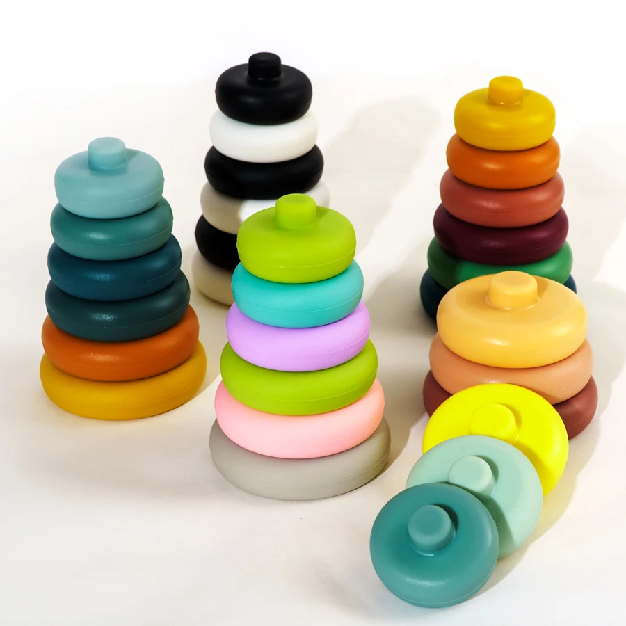 Hot Sale Food Grade Soft Toddler Early Educational Infant Games Curling Shape Baby Silicone Stacker Toy