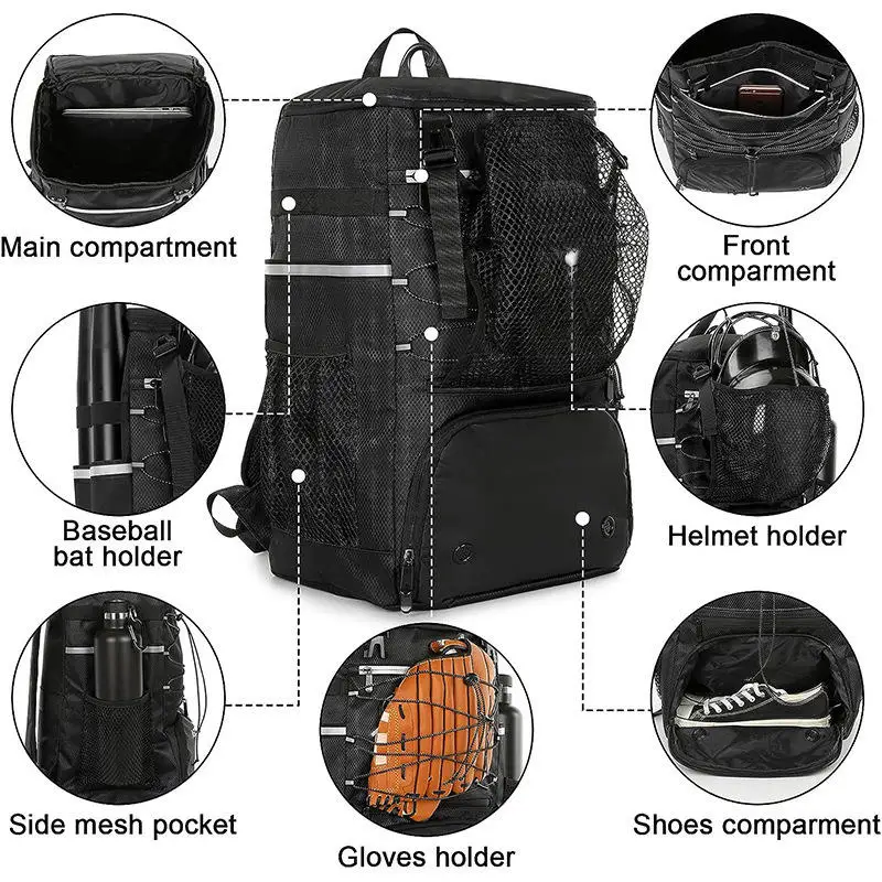 New Design Hot Sale Competition Baseball Backpack With Shoe Pocket Sports Hockey Bat Bag Custom