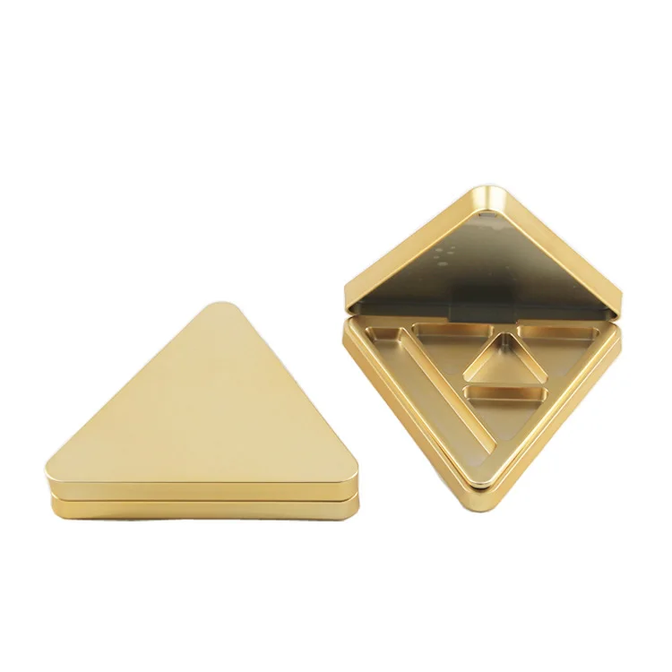 Best selling triangle shape 4 colors empty packaging magnetic eyeshadow palette case with brush palette