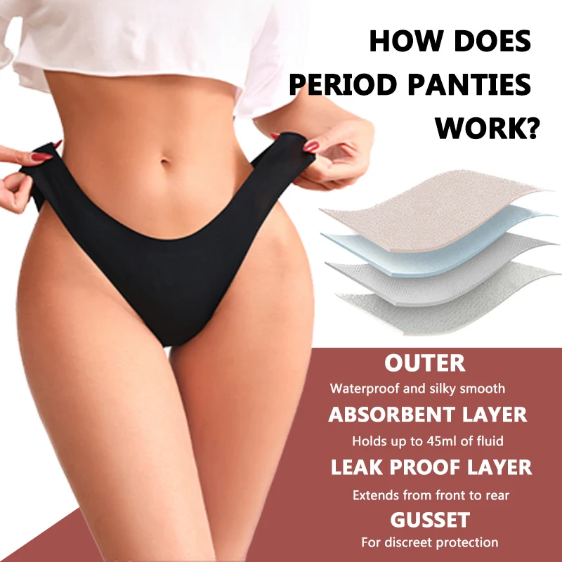 Anti-side Leakage Women Period Underwear Waterproof Fabric Culotte Menstruelle Low Waist High Absorption Period Panties