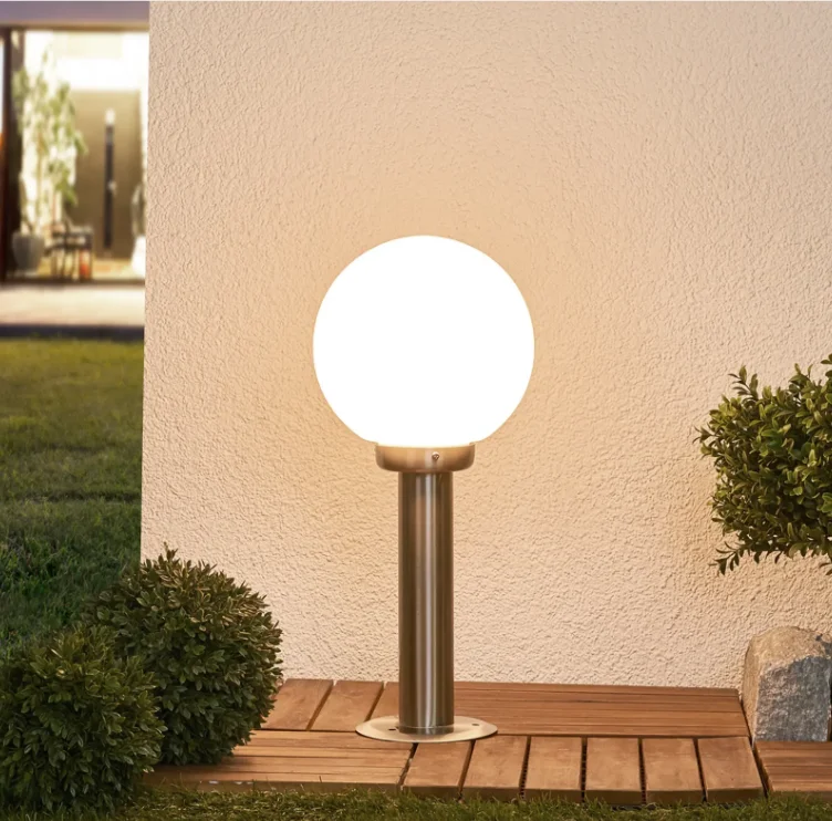 outdoor stainless steel globe shape glass shade e27 lawn light for garden