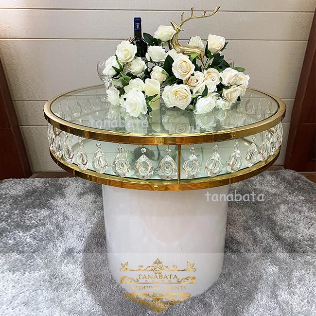 Stainless steel round crystal chandelier wedding cake stand