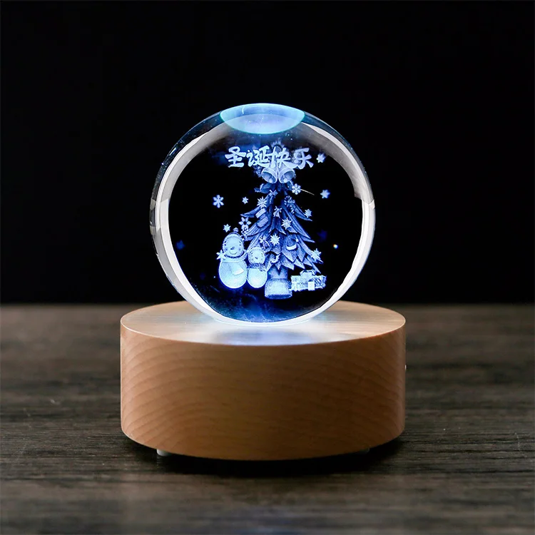 Creative Custom 3D Laser Carved Santa  Globe Crystal Balls For Christmas  Gift