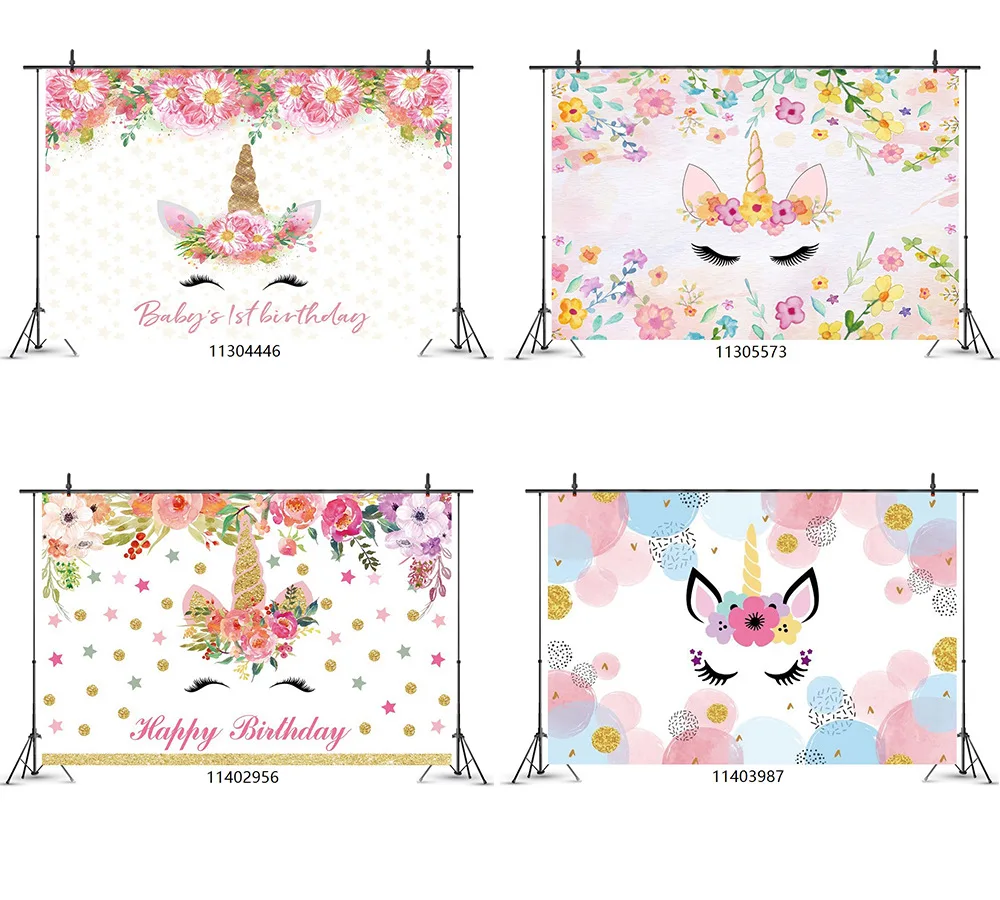 Custom 1.5*1m Unicorn Themed Backdrop Unicorn Birthday Party Supplies for Kid Vinyl Photo Booth Backdrop 1st Birthday Decoration