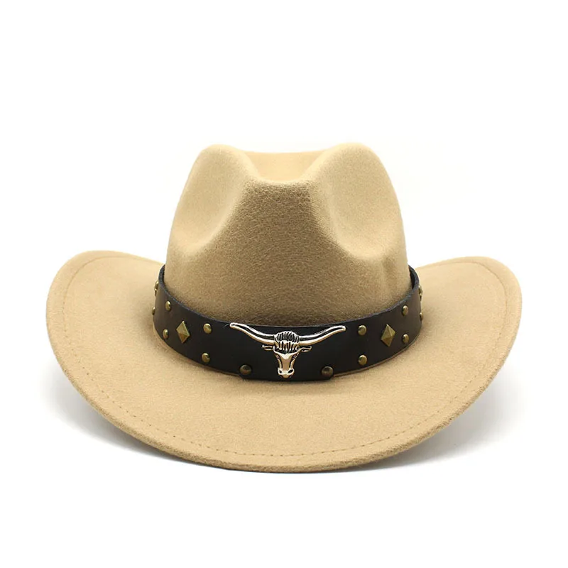 2024 new design cowboy western hat with belt decoration wholesale fashion felt cowboy hats for men