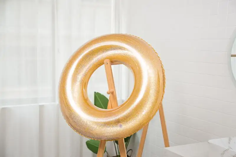 Maideng Summer Pool Beach Party Swimming Float Tube Durable Round Shaped Transparent PVC Glitter Inflatable Swimming Ring