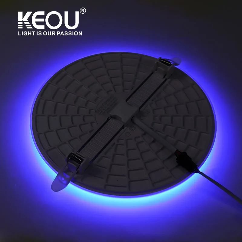 Светодиодная панель KEOU RGB для внутреннего использования бесплатный образец двухцветный CCT 9 Вт 16 24 32 современный алюминиевый 80 SMD2835 регулируемый размер отверстия