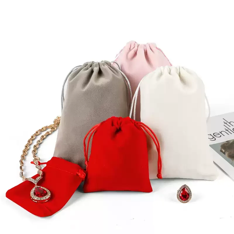 Custom Logo Printed Rose Gold Plush Velvet Drawstring Clothes Bag Luxury Storage Dust Pouch for Jewelry and Gift Packaging