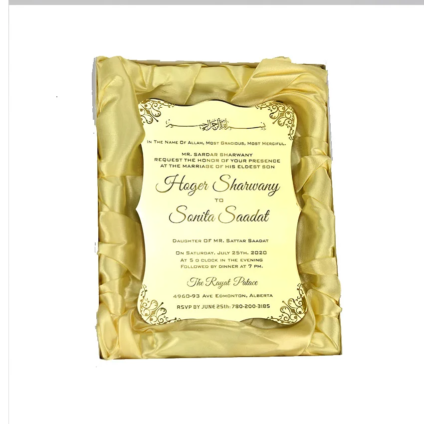 2021 лазерная резка золота зеркальная акриловая Свадебная пригласительная открытка с коробкой