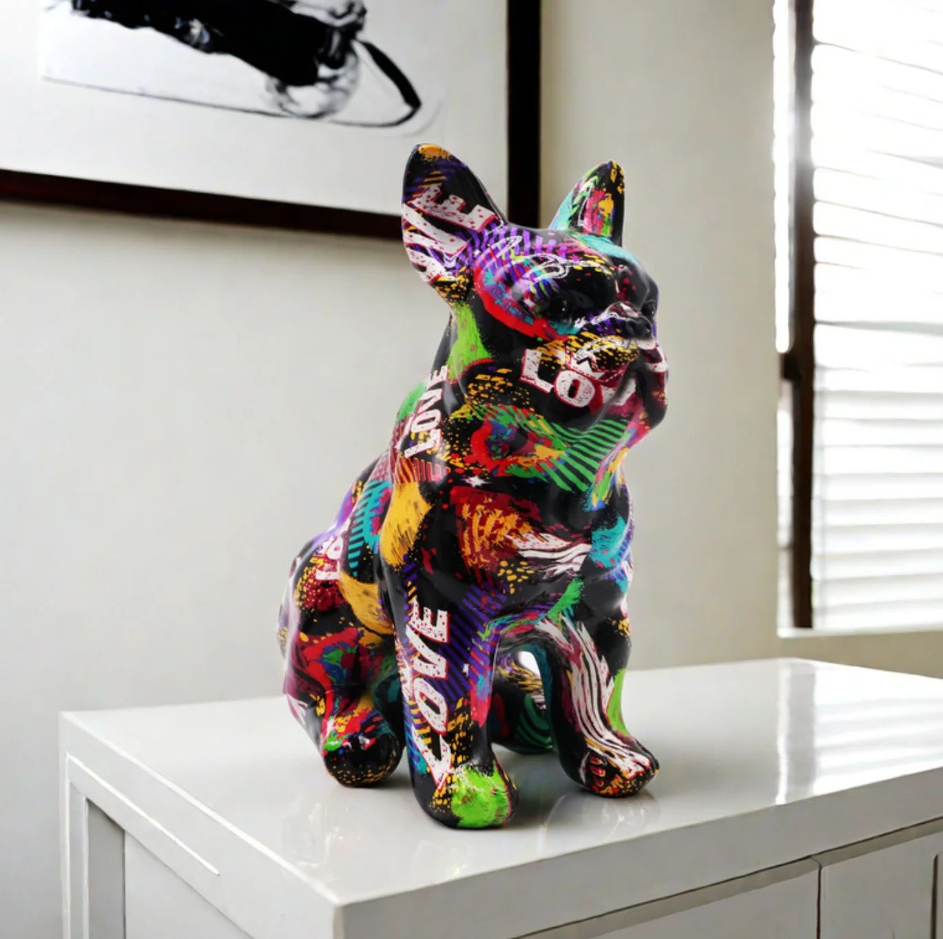 New Arrival Cute Colorful French dog Statue Ornament Resin Dog Figurine  pop art french bulldog For Gifts Home Decoration