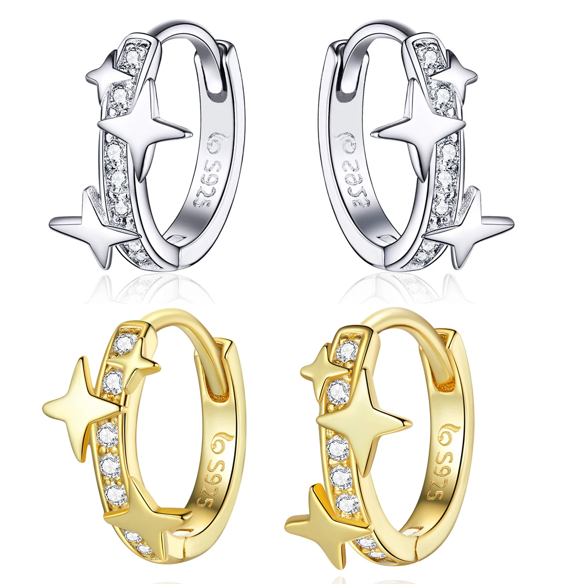 14K Gold Brilliant Star Hoop Earrings 925 Sterling Silver Dazzling Zircon Circle Small for Women Jewelry BSE076
