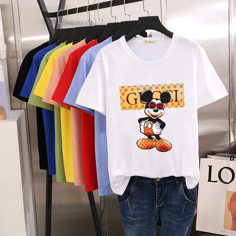 Printing T-shirt European and American summer fashion brand candy color short sleeve top