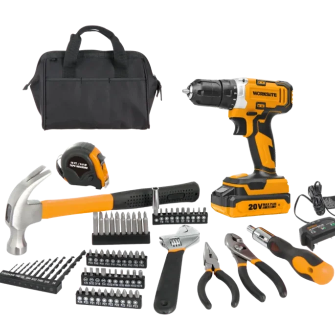 WORKSITE Customized 20V Power Drill Set 70Pcs with Hand Tools Screwdriver Bits Battery Cordless Drill Combo Kit
