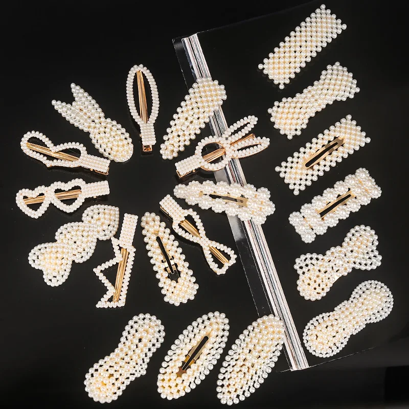 VRIUA Pearls Hair Clips for Women Fashion Sweet Imitation Korean Style Hairpins Alloy BB Handmade Girls INS Hair Accessories
