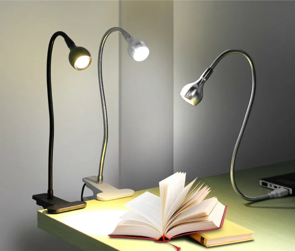 USB Power Flexible Reading LED Light Clip-on Beside Reading Lamp Bed Desk Study Room Bedroom Travel USB Table Book Lights
