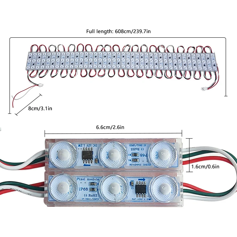 WS2811 пиксельный Светодиодный модуль 12 В IP68 водонепроницаемый RGB умный магический адресуемый программируемый полноцветный светодиодный