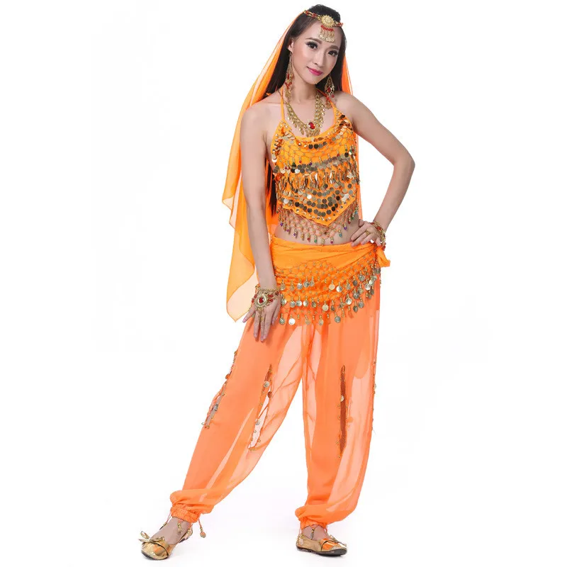 Belly Dance Costume Practice Suit Knickerbockers Folk Dance Performance Suit Gorgeous Head Yarn Dresses for Girls Adults Dacron
