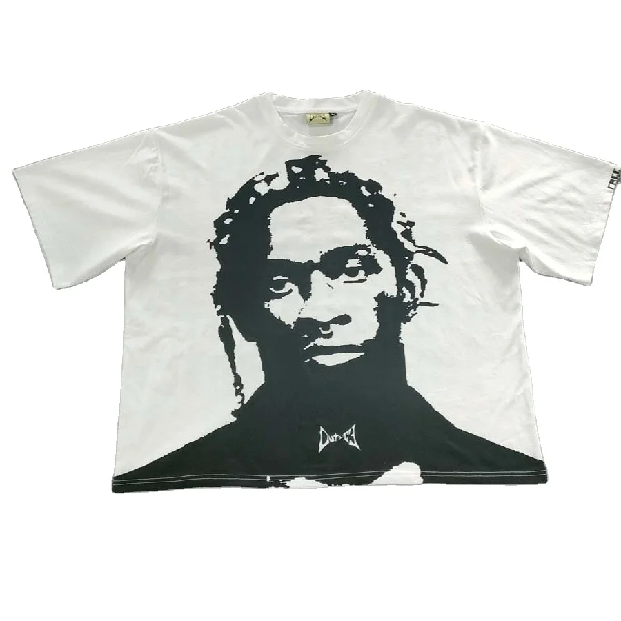 Cotton 230gsm 100 cotton oversize drop shoulder t shirt custom embroidered logo big logo screen print tshirt