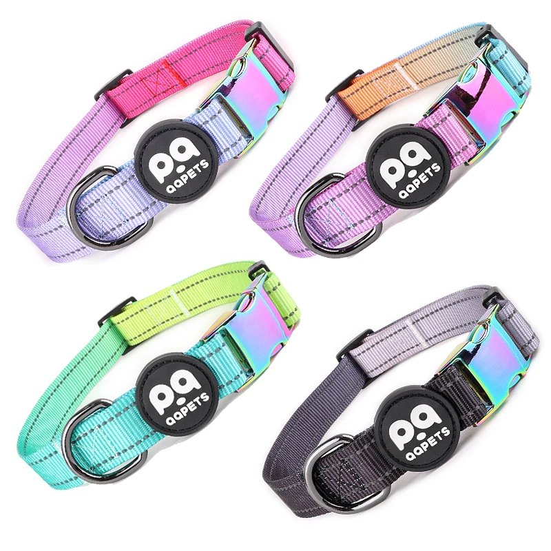 2024 New Strong Reflective Collares Para Perros Luminous Nylon Dog Collar Metal Buckles For Pet Dog Collars Walking